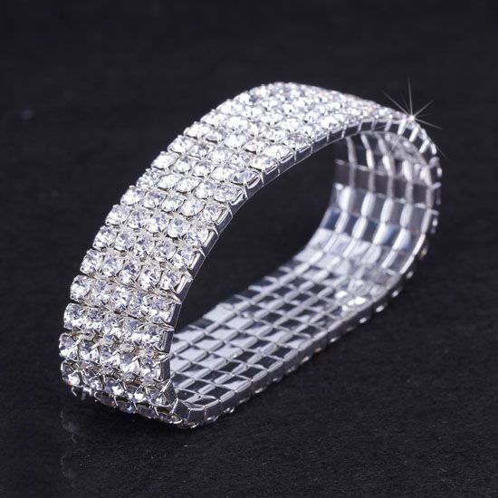10pcs/lot 5 Rows Rhinestone Austria CZ Bracelet Crystal Lady Stretchy Bangle Wristband Bracelet For Wedding Party Jewelry ZAU5*10
