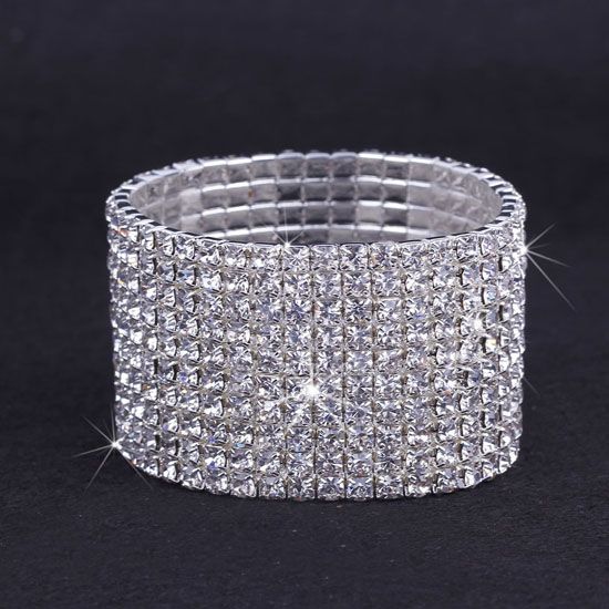 10pcs 10 Rows Wide Austria CZ Rhinestone Bracelet Crystal Elastic Bangle Wristband Bracelet Party Jewelry Xmas Gift ZAU10*10