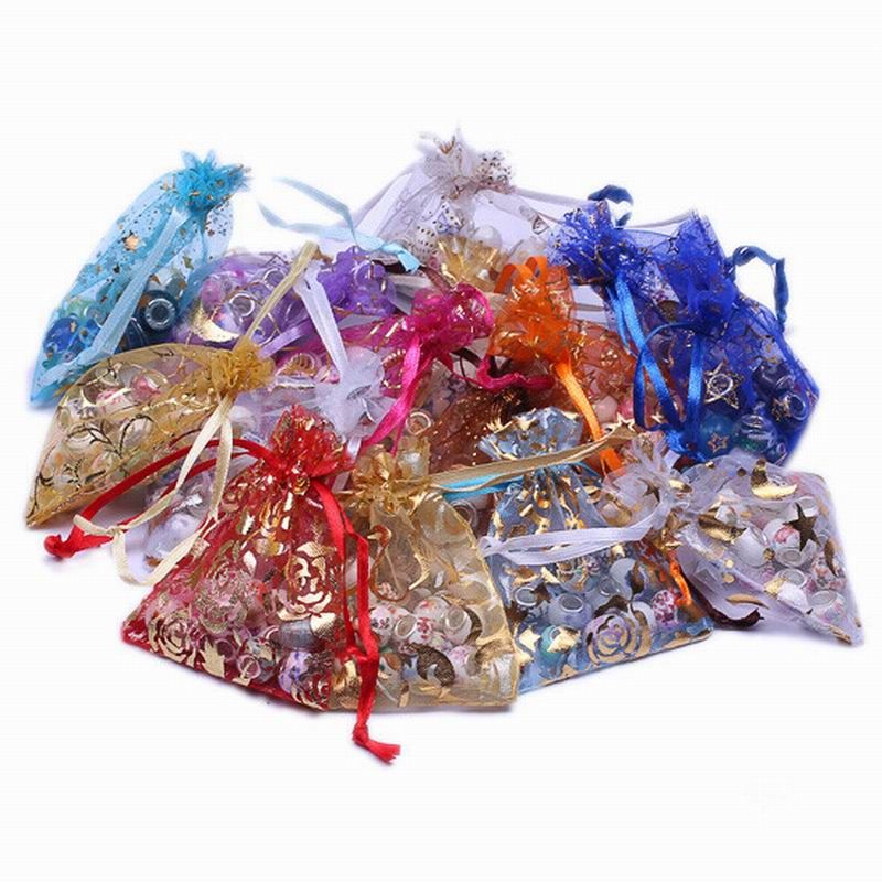 500 pçs padrões luxo organza sacos de jóias natal casamento voile presente saco com cordão jóias embalagem presente bolsa 79cm xes2507956813