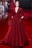 Elie Saab Arrival V Neck long Sleeve Open Back Royal Train ultimate Luxury red Prom/Evening Dress with Bead Stain cuatom made