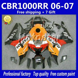 Jogo de corpo de carenagem ABS para HONDA CBR1000RR 2006 2007 orange preto REPSOL carenagem conjunto de carroçaria CBR 1000 RR 06 CBR1000 07 + 7 Presentes fQ8