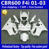 7ギフトフェアリングボディキットホンダCBR600F4I 01 02 03 CBR600 F4I CBR 600 2001 2002 2003すべての光沢のある白いボディワークフェアリングHK7