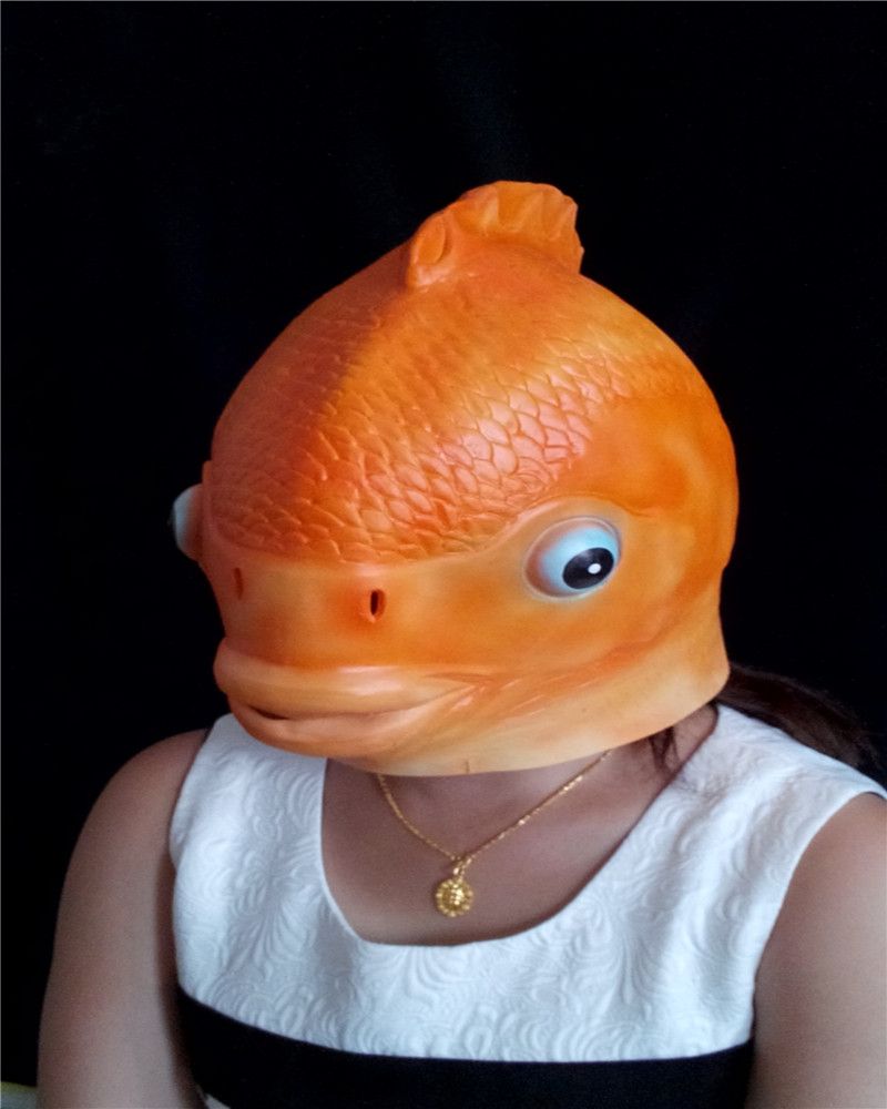 Goldfish Head Mask Creepy Animal Halloween Costume Theater Prop Novelty