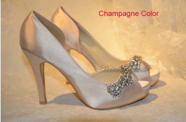 Femmes Satin Strass Peep Toes Plate-Forme Pompes De Soirée De Mariage Talons Hauts Sandales Chaussures Dame Robe Habillée Chaussures Chaussures De Soirée