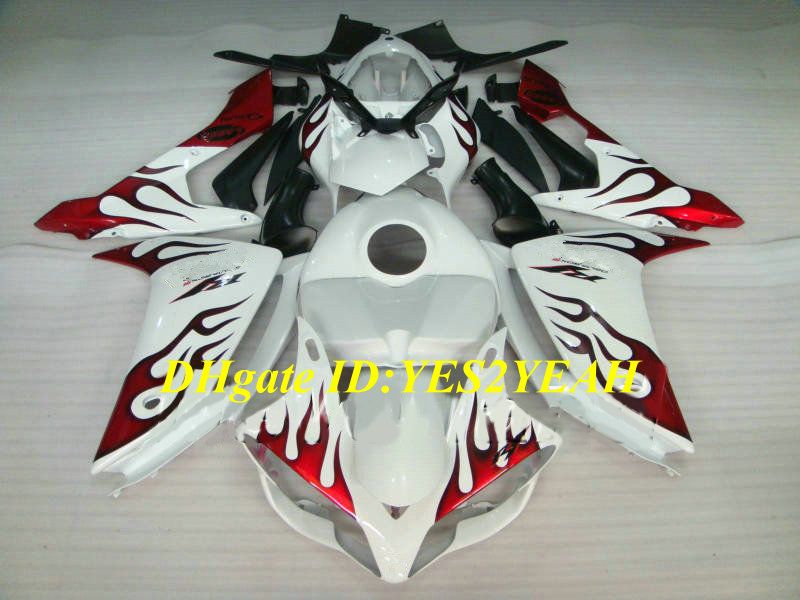 Kit de carénage pour moulage par Injection, ensemble de carénages pour YAMAHA YZFR1 07 08 YZF R1 2007 2008 YZF1000 ABS, flammes rouges et blanches, ensemble + cadeaux YF05