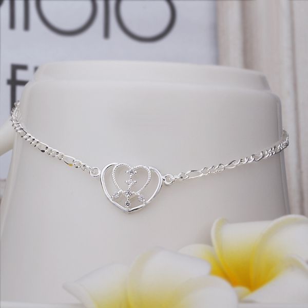 New Arrival!!Wholesale Sterling 925 Silver Anklets,925 Silver Fashion Jewelry,Inlaid Stone Heart Anklets Free Shipping.17-image-176389824
