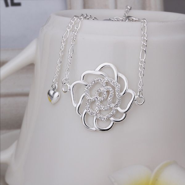 New Arrival!!Wholesale Sterling 925 Silver Anklets,925 Silver Fashion Jewelry,Inlaid Stone Flower Anklets Free Shipping.27-image-176390064
