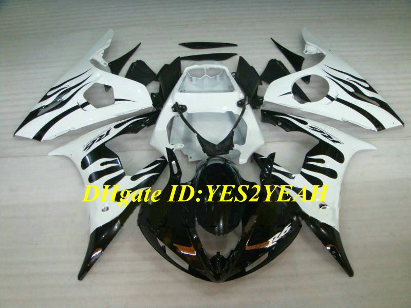 Motorfiets Fairing Kit voor Yamaha YZFR6 03 04 05 YZF R6 2003 2004 2005 YZF600 ABS Vlammen Wit Zwarte Backings Set + Gifts YN09