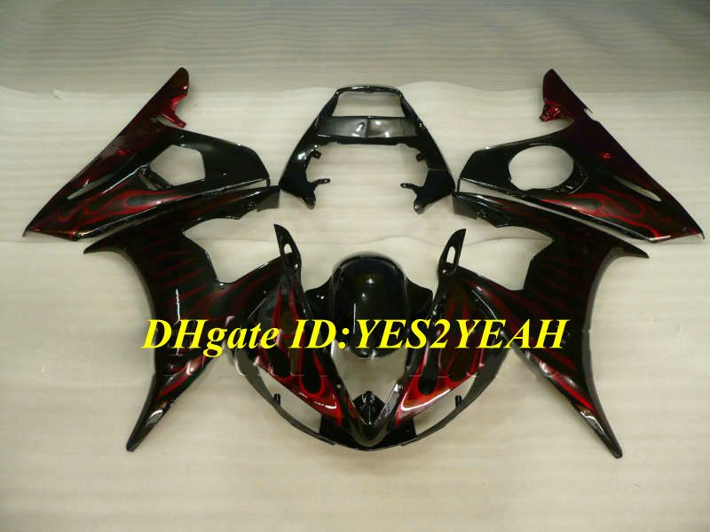 دراجة نارية هدية طقم لياماها YZFR6 03 04 05 YZF R6 2003 2004 2005 YZF600 ABS الأحمر النيران أسود Fairings set + Gifts YN15