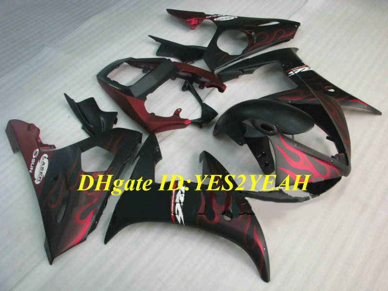 Motorfiets Fairing Kit voor Yamaha YZFR6 03 04 05 YZF R6 2003 2004 2005 YZF600 Rode vlammen Matte Black Fackings Set + Gifts YN16