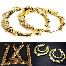 Wholesale -1pair Womens Fashion Punk Gold Tone Bamboo Double Big Hoop Large Circle Earrings#G681