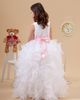 2020 принцесса белый жемчужина шеи платье девушки цветка оборками линия атласа и органзы дешевые девушки платье для свадебного платья с розовым бантом
