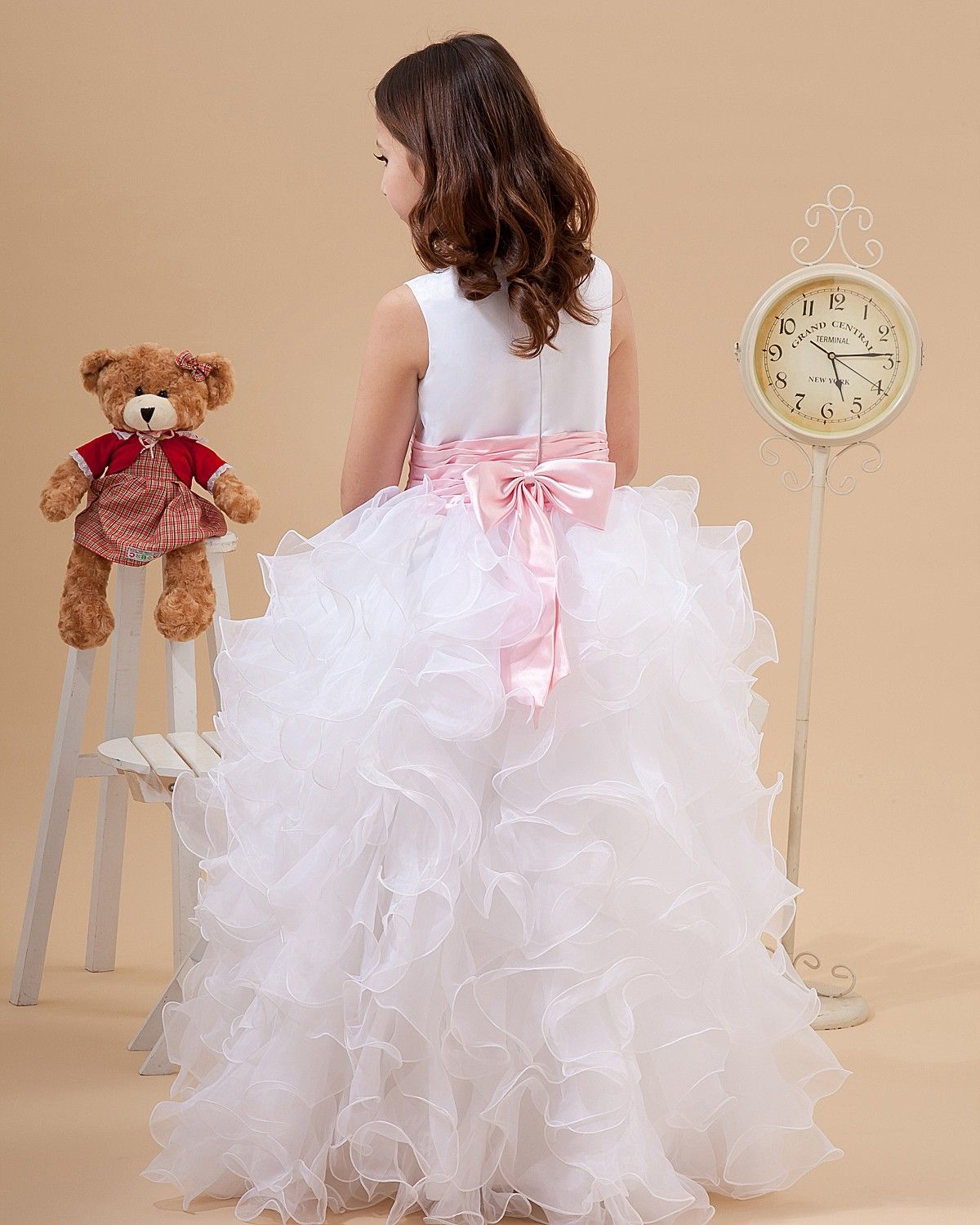 Cute High Neck Flower Girls Dresses White A Line Satin And Organza