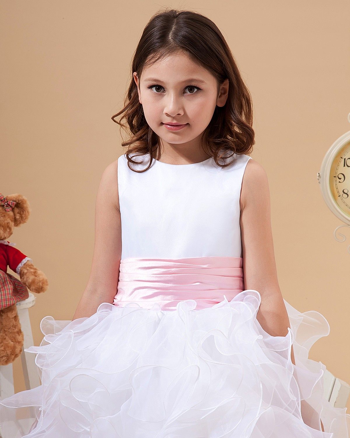 Cute High Neck Flower Girls Dresses White A Line Satin And Organza