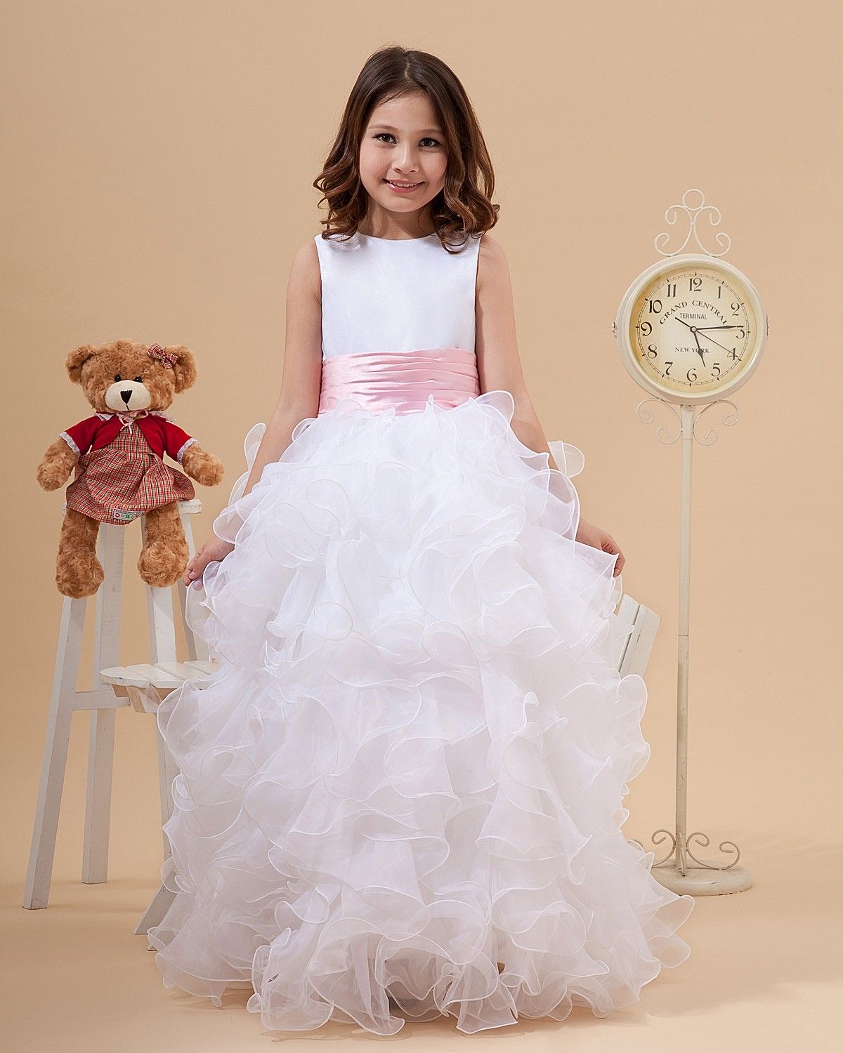 Cute High Neck Flower Girls Dresses White A Line Satin And Organza