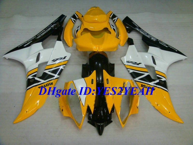 Hi-Grade Injectie Mold Fairing Kit voor Yamaha YZFR6 06 07 YZF R6 2006 2007 YZF600 Geel Wit Black Backings Set + Gifts YQ06