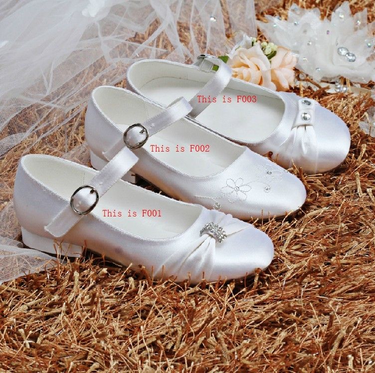 white satin flower girl shoes