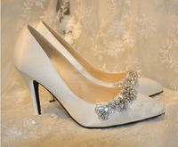 Handmade Wedding Shoes Plus Size Satin Pointed Toe Pumps Hig...