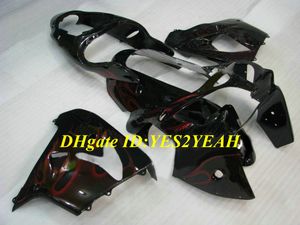 Hi-Grade Motorcykel Fairing Kit för Kawasaki Ninja ZX9R 00 01 ZX 9R 2000 2001 ABS Red Flames Black Fairings Set + Presenter KK05