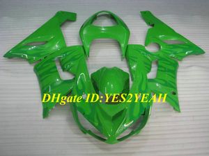 Motorcykel Fairing Kit för Kawasaki Ninja ZX6R 636 05 06 ZX 6R 2005 2006 ABS Flames Green Fairings Set + Presenter SP15