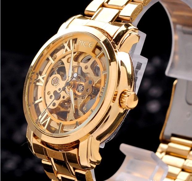 Wholesale Wholesale 2014 Gold Watch Mens Skeleton Mechanical Fashion