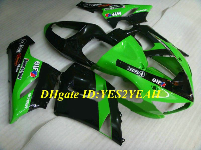 Hi-Grade Motorcykel Fairing Kit för Kawasaki Ninja ZX6R 636 05 06 ZX 6R 2005 2006 ABS Green Gloss Black Fairings Set + Gifts SP20