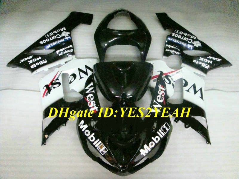 Kit de Carenagem Motocicleta personalizado para KAWASAKI Ninja ZX6R 636 05 06 ZX 6R 2005 2006 ABS WEST Branco preto Carimbos conjunto + Presentes SP25