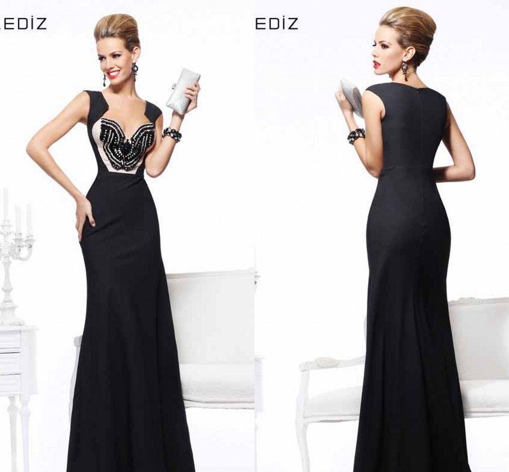2014 Sexy Black Tarik Ediz Women Evening Dresses V Neck Sheath Chiffon ...