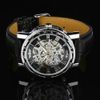 Gewinner Fashion Faux Leder Mechanical Watch Men039s Dekoration Watch Black Band Steampunk Swiss Skeleton Man Uhren Mechanica7095904