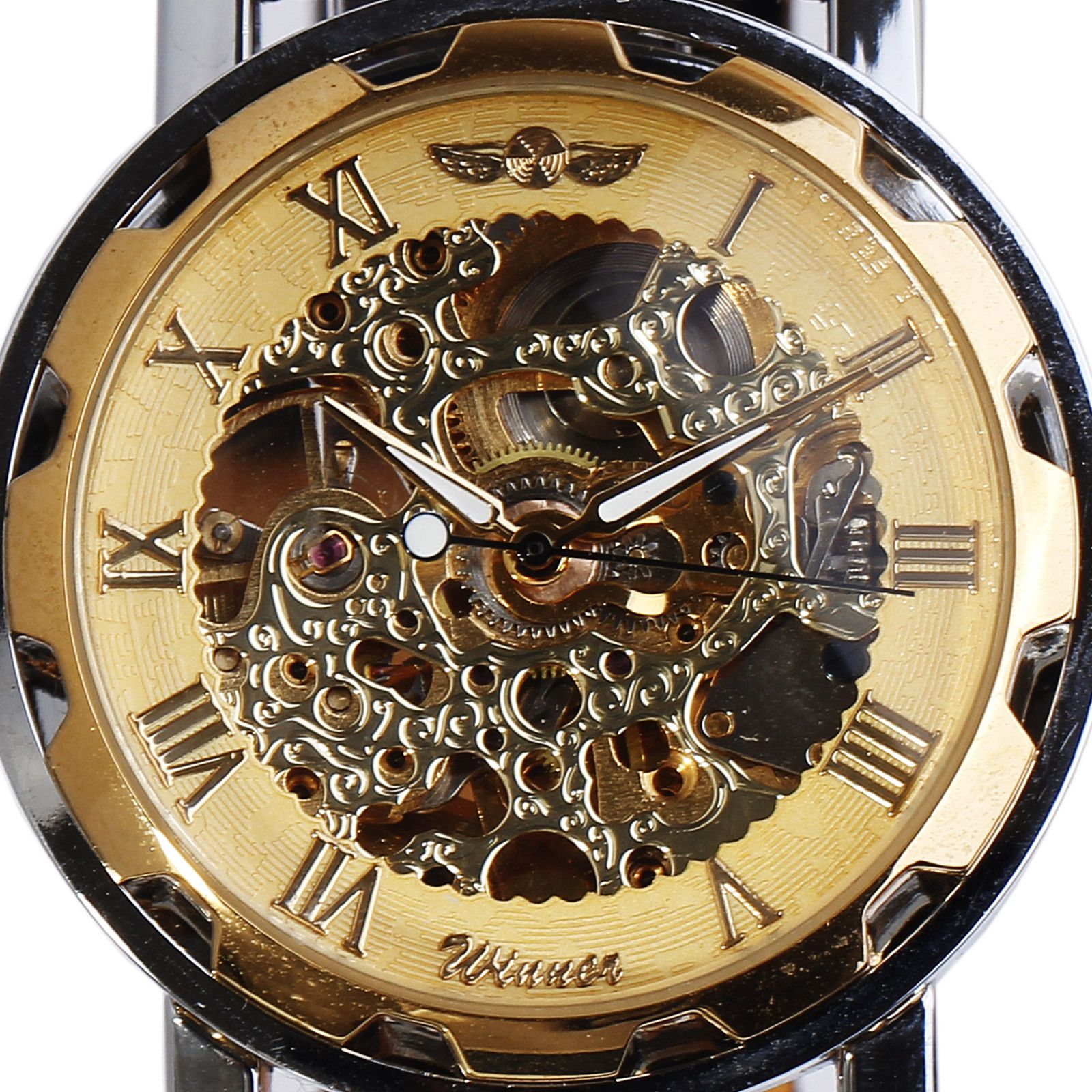 Luxury Skeleton Automatic Mechanical Mens Leather Steel Silver Gold