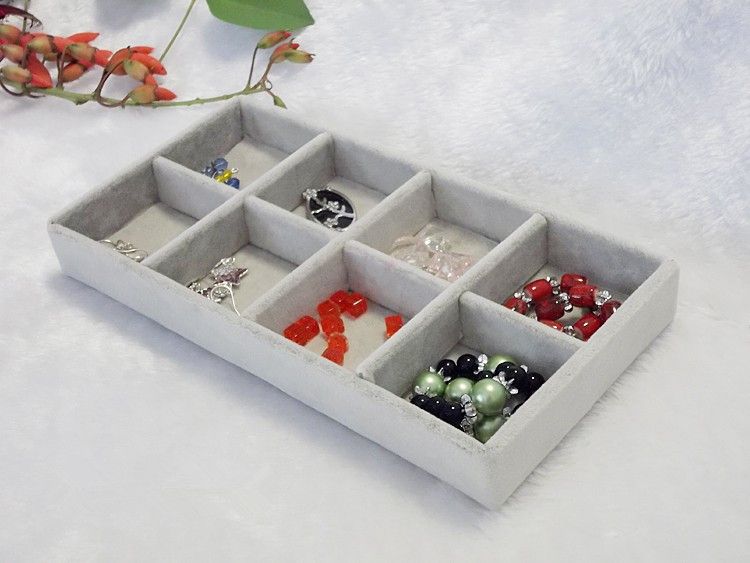 Plateau organisateur de bijoux en velours glacé, de 3 pièces, 8 grilles, Rose rouge noir gris marron, présentoir de bijoux en velours, boîte cadeau 84545786499308