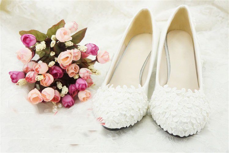 Free Shipping Flower Girl Dress Bridesmaid Shoes Woman White high heel bridal shoes lace flower wedding dress shoes