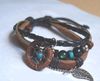 New Arrival Handmade Indian Dream Catcher Bracelet with Wooden Beads PU Leather Women Jewelry Metal Leaf Charm Retail