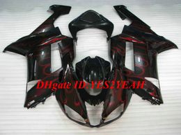 Custom Motorcycle Fairing kit for KAWASAKI Ninja ZX6R 636 07 08 ZX 6R 2007 2008 ABS Red flames black Fairings set+Gifts KB06