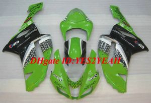 Topprankade Motorcykel Fairing Kit för Kawasaki Ninja ZX6R 636 07 08 ZX 6R 2007 2008 ABS Green Black Fairings Set + Presenter KB17