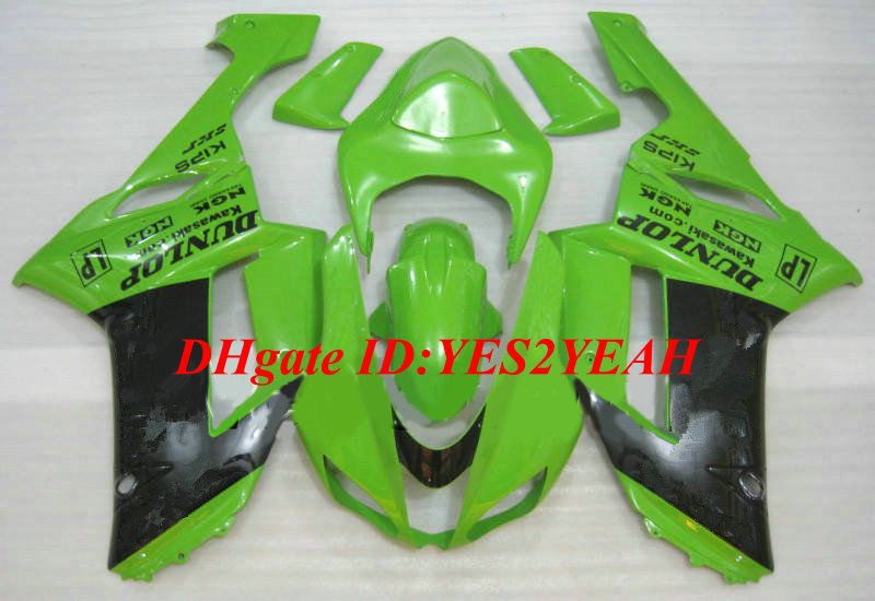 Custom Motorcycle Fairing Kit voor Kawasaki Ninja ZX6R 636 07 08 ZX 6R 2007 2008 ABS TOP GROENE BLACK VERICHTINGEN SET + GIFTEN KB20