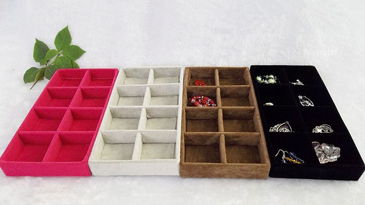 Ice Velvet lot 8 Grids Organizator biżuterii Taca Rose czerwony czarny szary brązowy aksamitna biżuteria Wyświetlacz Gift Box84545786499308