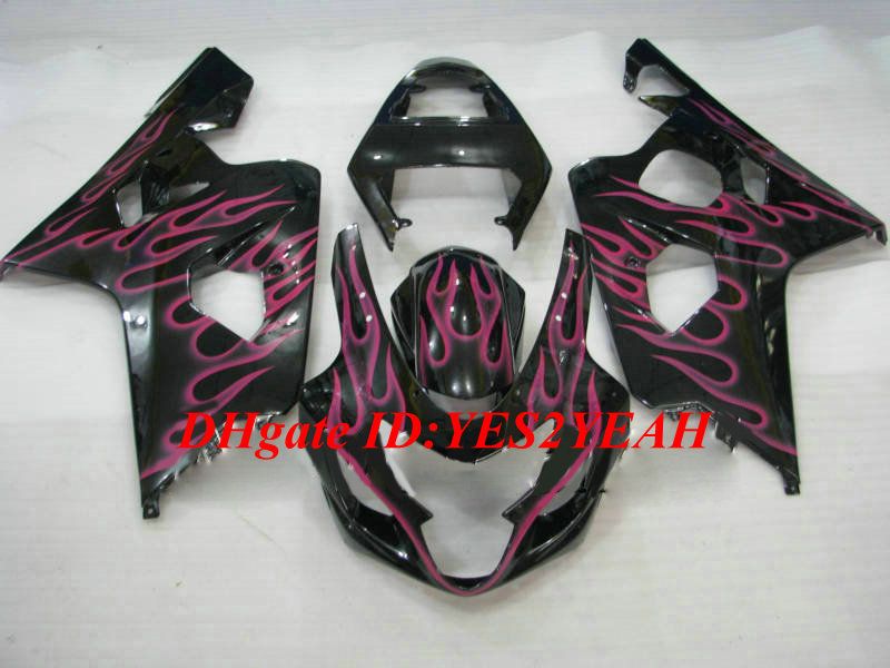 Custom Motorcycle Fairing kit for SUZUKI GSXR600 750 K4 04 05 GSXR600 GSXR750 2004 2005 ABS Pink flames black Fairings set+Gifts SG05