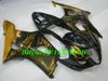 Hi-Grade Injection Mold Fairing Kit för Suzuki GSXR1000 K3 03 04 GSXR 1000 2003 2004 ABS Golden Flames Black Fairings Set + Gifts SD12