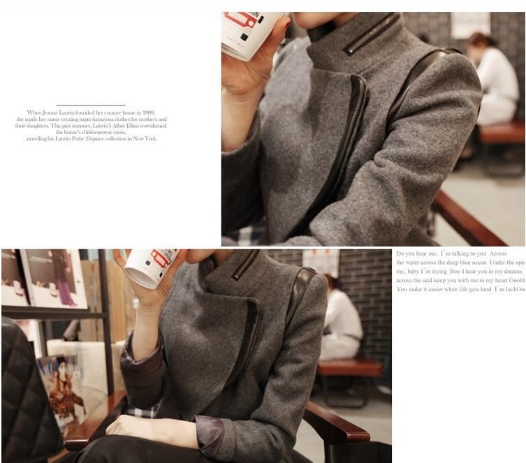 Wholesale Product Type Chic Grey Womens Wool Coats Standing Collar High