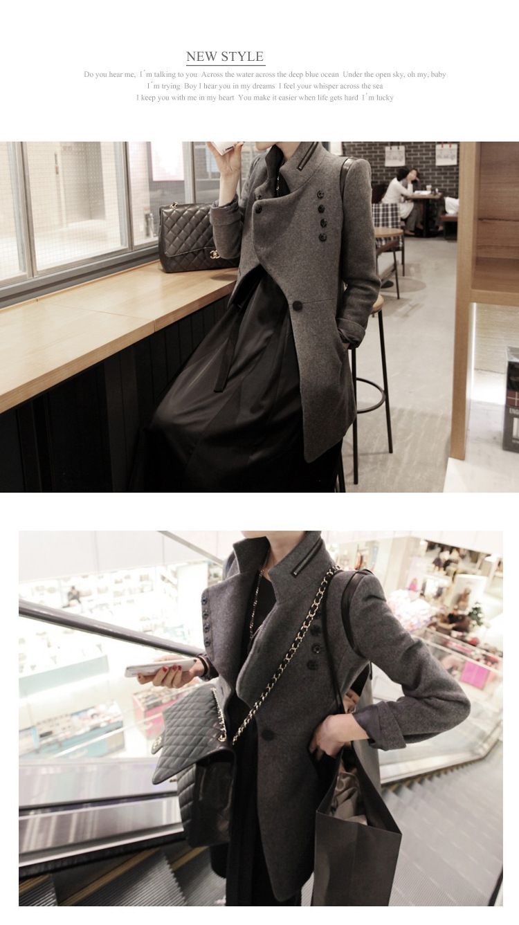 Wholesale Product Type Chic Grey Womens Wool Coats Standing Collar High