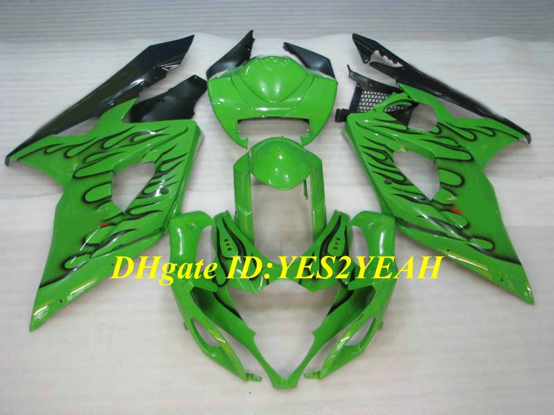 Kit de carénage en moulage par Injection pour SUZUKI GSXR1000 K5 05 06 GSXR 1000 2005 2006, ensemble de carénages ABS flammes noires et vertes + cadeaux SE01