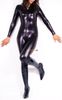 Black Shiny Metallic Catsuit, Wet Look Catsuit, made of Spandex, Front Zip Open