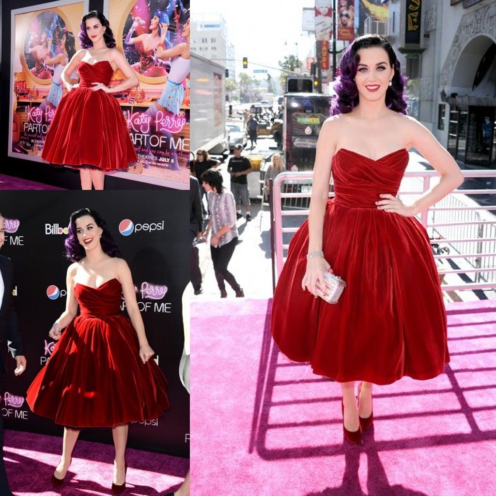Compre Katy Perry Caliente, Cariño, Terciopelo Rojo, Pliegues, Longitud Del  Té, Vestido De Celebridad, Vestido De Cóctel, Por La Noche A 91,6 € Del  Joseph_wedding | Es.Dhgate.Com