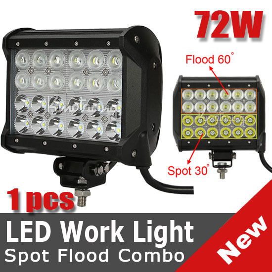 6.5" 72W CREE 24-LED*(3W) Work Light Bar Driving Off-Road SUV ATV 4WD 4x4 Spot Flood Combo Beam 6000LM 9-32V JEEP Truck Ultra Bright 4 Rows