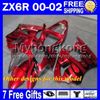red black 7gifts For KAWASAKI 2000 2001 2002 ZX6R Free Customized MY7132 black flames ZX636 ZX-636 ZX-6R 00 01 02 ZX 6R 636 Fairing Ki