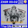 7gifts Free Customized glossy white For 00 01 02 KAWASAKI ZX 6R 636 ZX6R MY775 ZX-6R 2000 2001 2002 ZX636 all white ZX-636 Fairings