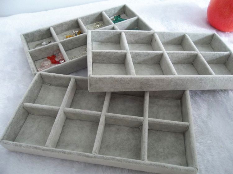 Ice Velvet lot 8 Grids Jewelry Organizer Tray Rose Red Black Grey Brown Velvet Jewelry Display Gift Box84545788020697