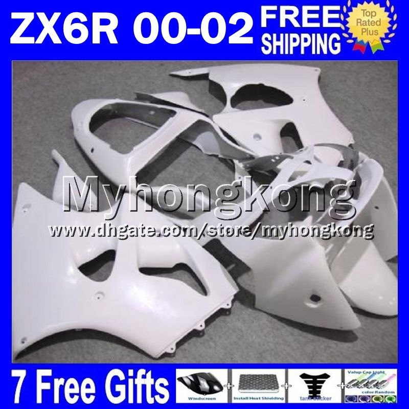 7gifts Free Customized glossy white For 00 01 02 KAWASAKI ZX 6R 636 ZX6R MY775 ZX-6R 2000 2001 2002 ZX636 all white ZX-636 Fairings