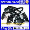 7Gifts för Kawasaki ZZR 600 05 06 07 08 636 ZZR600 Beställnings- MY1390 Fabriksblå ZX636 ZZR-600 2005 2006 2007 2008 Fairings Blue Black